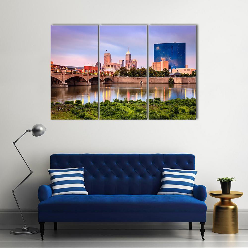 Indianapolis Skyline At Sunset Canvas Wall Art-3 Horizontal-Gallery Wrap-37" x 24"-Tiaracle