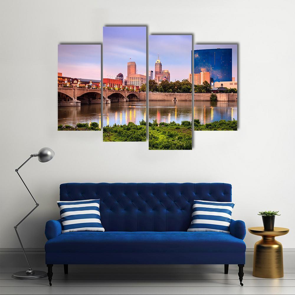 Indianapolis Skyline At Sunset Canvas Wall Art-4 Pop-Gallery Wrap-50" x 32"-Tiaracle