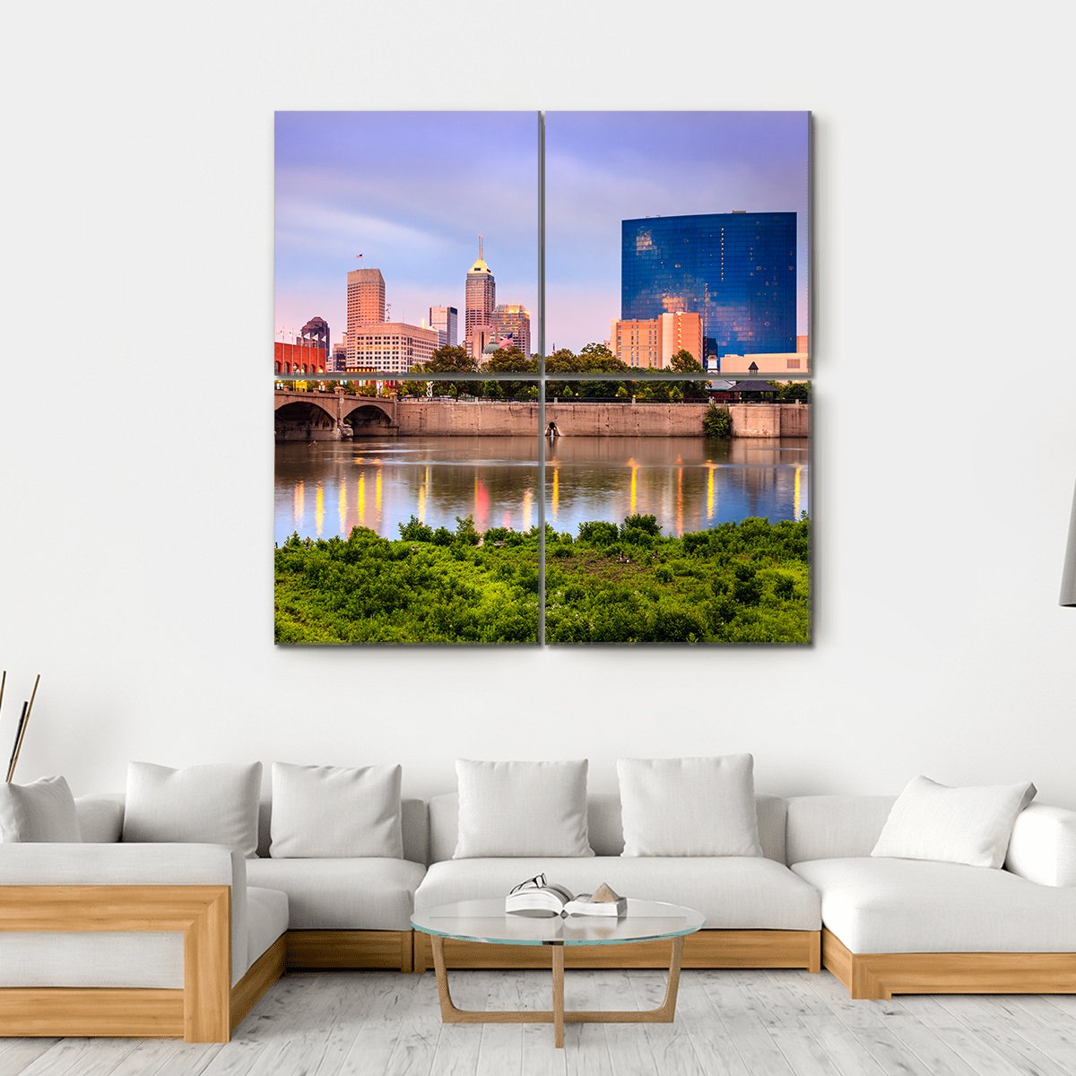 Indianapolis Skyline At Sunset Canvas Wall Art-4 Square-Gallery Wrap-17" x 17"-Tiaracle