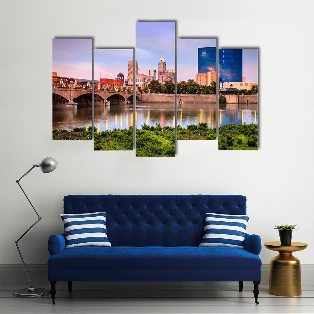 Indianapolis Skyline At Sunset Canvas Wall Art-5 Pop-Gallery Wrap-47" x 32"-Tiaracle