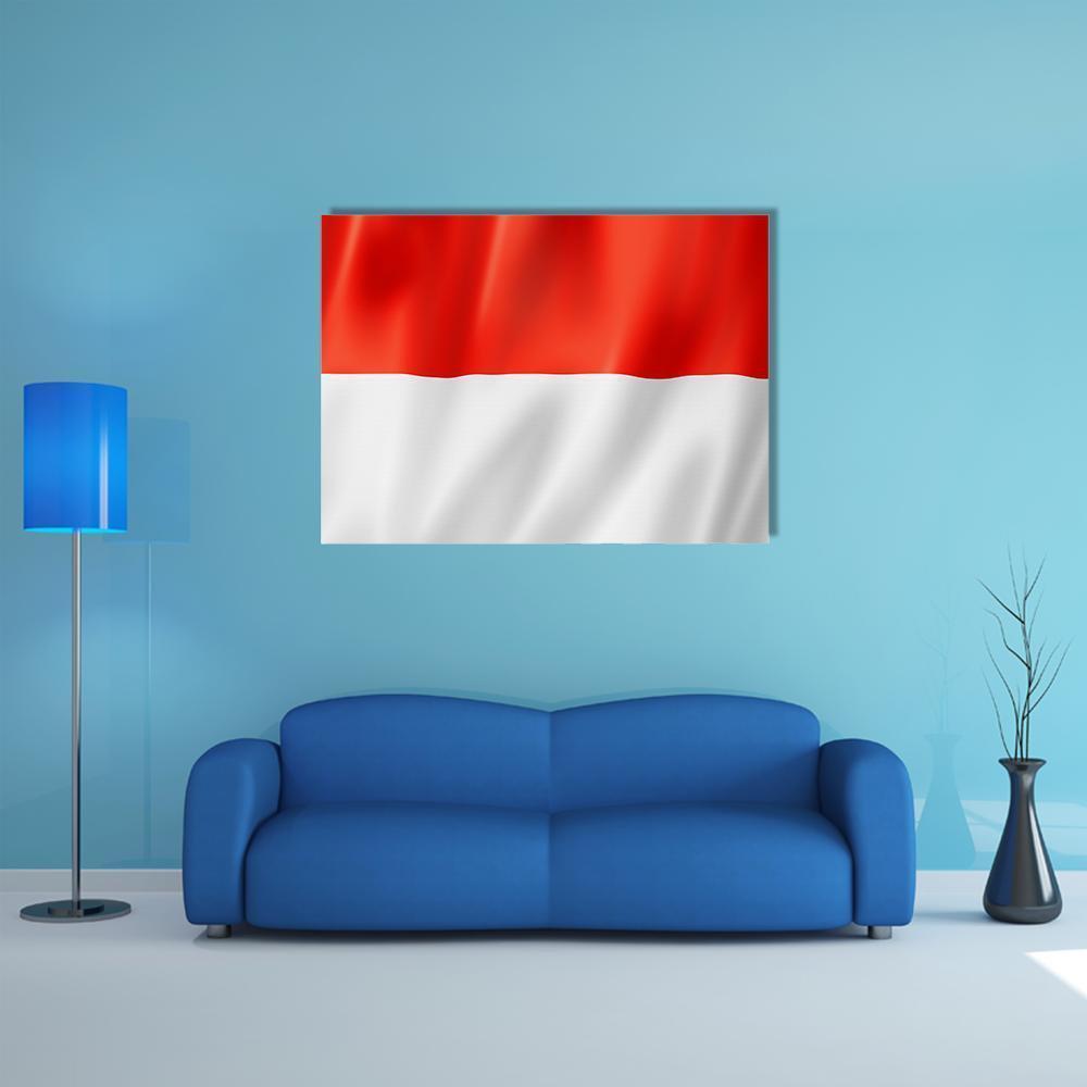 Waving Indonesian Flag Canvas Wall Art in white and red, single panel hung on a wall