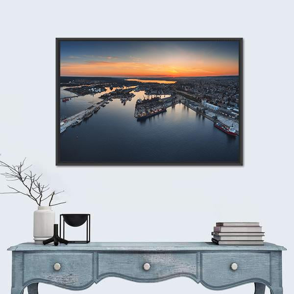Industrial Harbor In Varna Canvas Wall Art-1 Piece-Floating Frame-24" x 16"-Tiaracle
