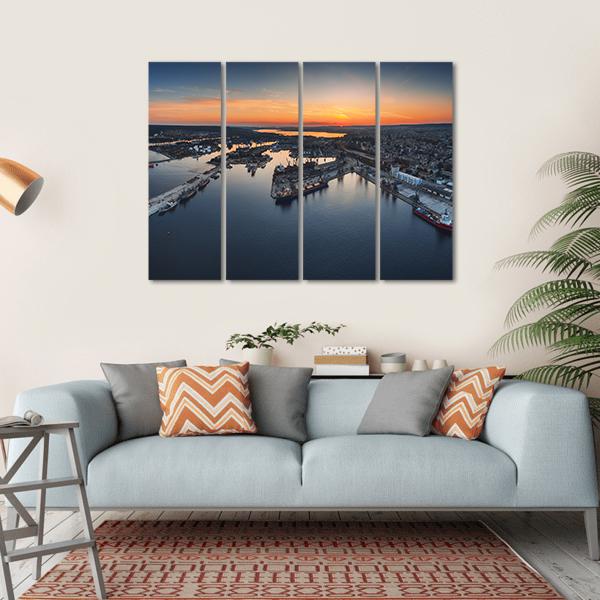 Industrial Harbor In Varna Canvas Wall Art-4 Horizontal-Gallery Wrap-34" x 24"-Tiaracle