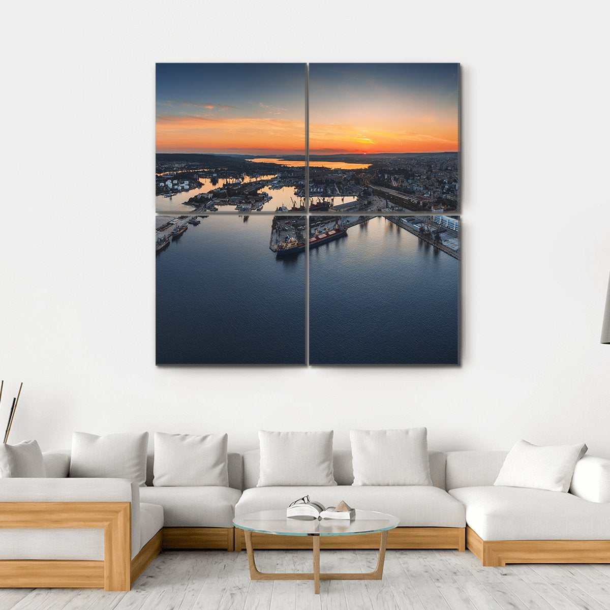Industrial Harbor In Varna Canvas Wall Art-4 Square-Gallery Wrap-17" x 17"-Tiaracle