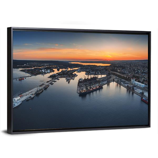 Industrial Harbor In Varna Canvas Wall Art-3 Horizontal-Gallery Wrap-25" x 16"-Tiaracle