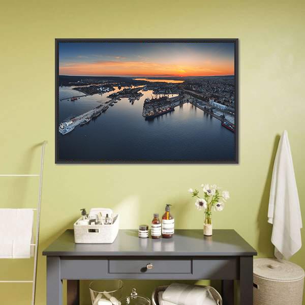 Industrial Harbor In Varna Canvas Wall Art-1 Piece-Floating Frame-24" x 16"-Tiaracle