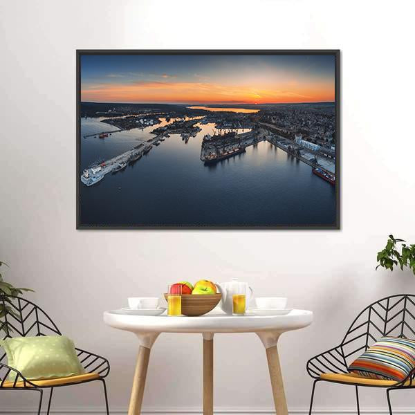 Industrial Harbor In Varna Canvas Wall Art-3 Horizontal-Gallery Wrap-25" x 16"-Tiaracle