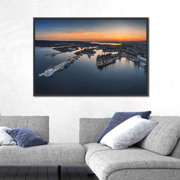 Industrial Harbor In Varna Canvas Wall Art-5 Horizontal-Gallery Wrap-22" x 12"-Tiaracle
