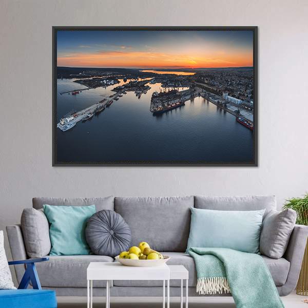 Industrial Harbor In Varna Canvas Wall Art-3 Horizontal-Gallery Wrap-25" x 16"-Tiaracle