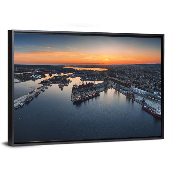 Industrial Harbor In Varna Canvas Wall Art-5 Horizontal-Gallery Wrap-22" x 12"-Tiaracle