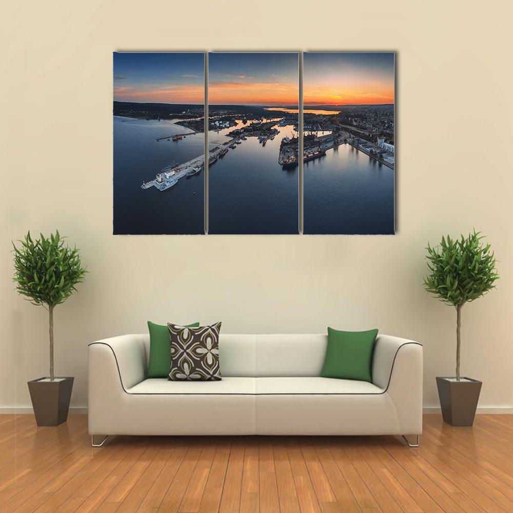Industrial Harbor In Varna Canvas Wall Art-3 Horizontal-Gallery Wrap-37" x 24"-Tiaracle