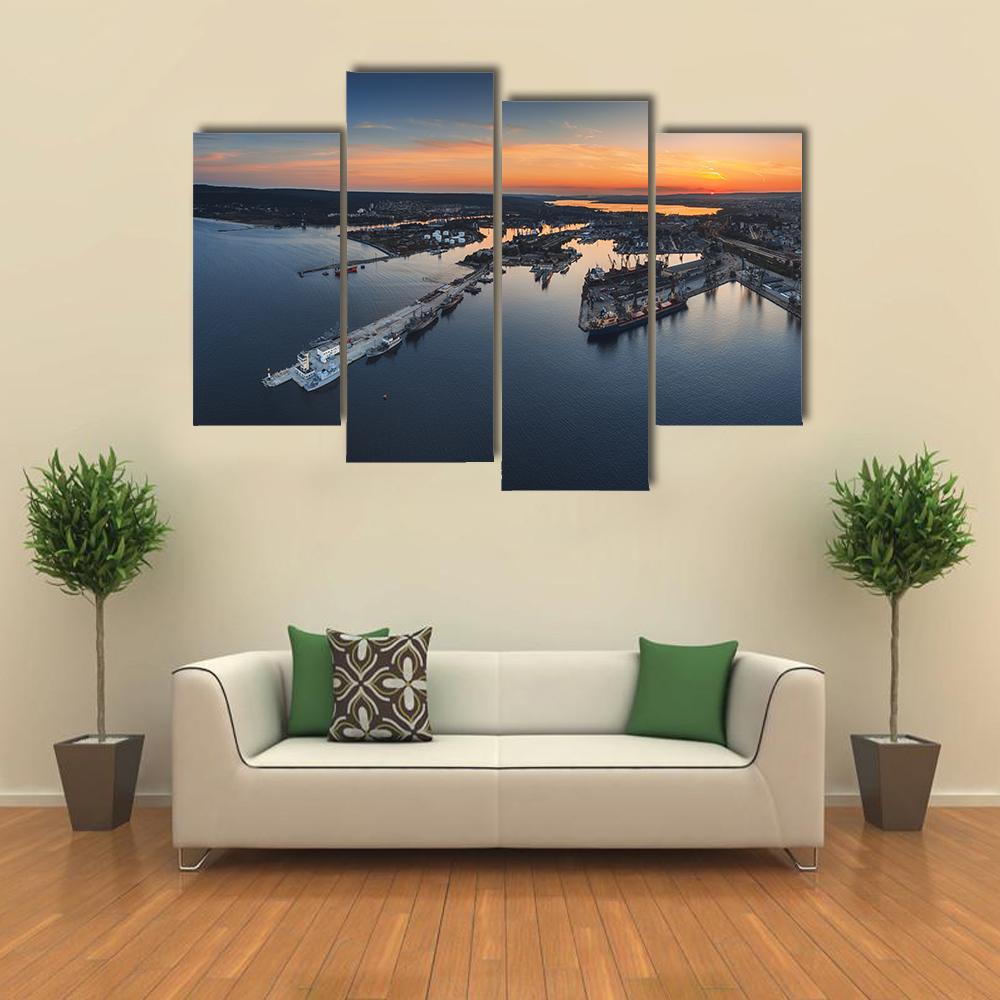 Industrial Harbor In Varna Canvas Wall Art-4 Pop-Gallery Wrap-50" x 32"-Tiaracle