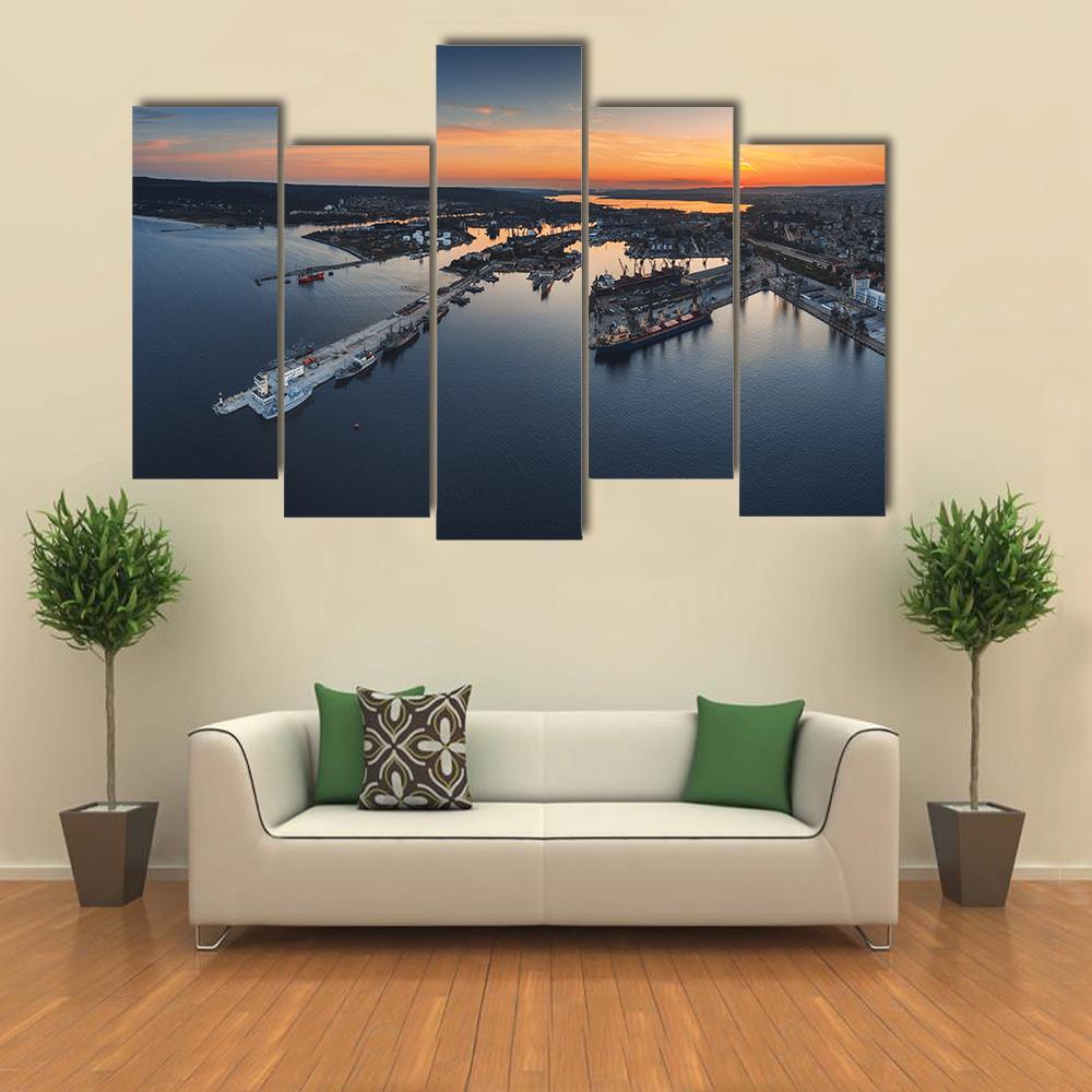 Industrial Harbor In Varna Canvas Wall Art-5 Pop-Gallery Wrap-47" x 32"-Tiaracle
