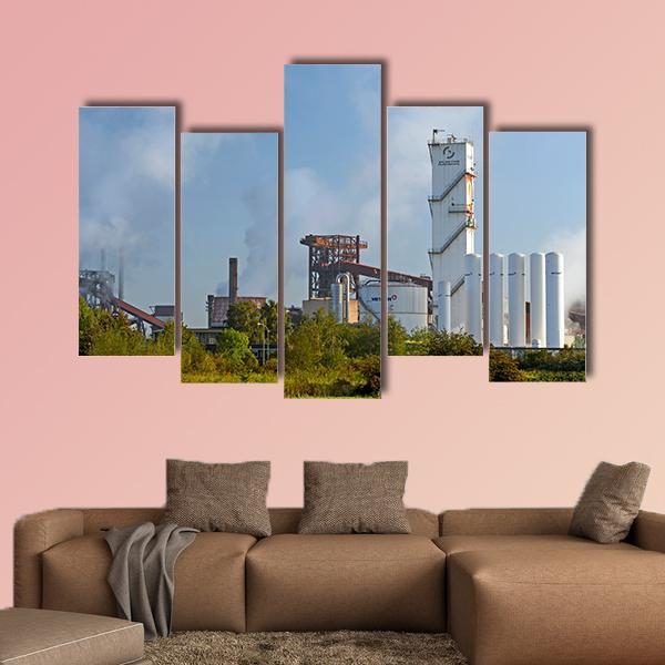 Industrial Plant Of German Steel Canvas Wall Art-5 Pop-Gallery Wrap-47" x 32"-Tiaracle