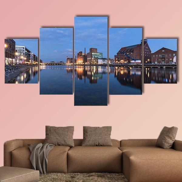 Duisburg Inner Harbor Canvas Wall Art-5 Star-Gallery Wrap-62" x 32"-Tiaracle