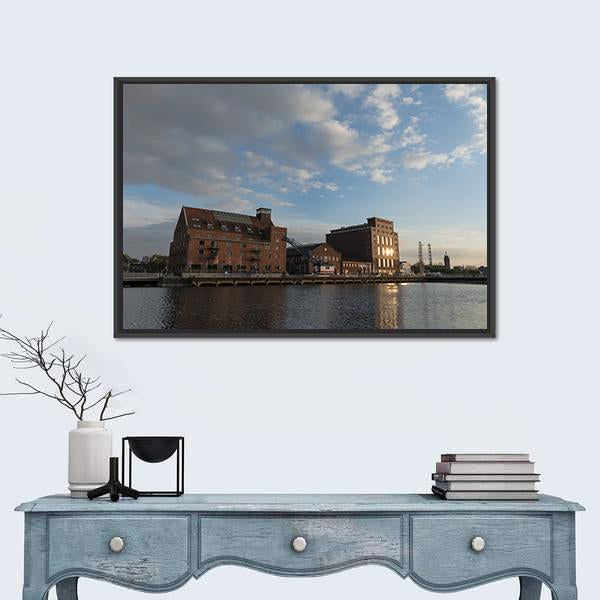 Inner Harbor Duisburg Canvas Wall Art-1 Piece-Floating Frame-24" x 16"-Tiaracle