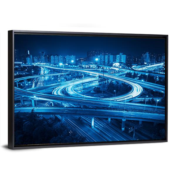 Interchange Overpass At Night Shanghai Canvas Wall Art-3 Horizontal-Gallery Wrap-25&quot; x 16&quot;-Tiaracle