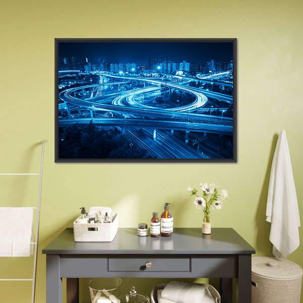 Interchange Overpass At Night Shanghai Canvas Wall Art-1 Piece-Floating Frame-24&quot; x 16&quot;-Tiaracle