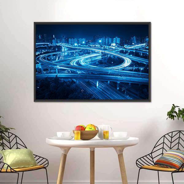 Interchange Overpass At Night Shanghai Canvas Wall Art-3 Horizontal-Gallery Wrap-25&quot; x 16&quot;-Tiaracle