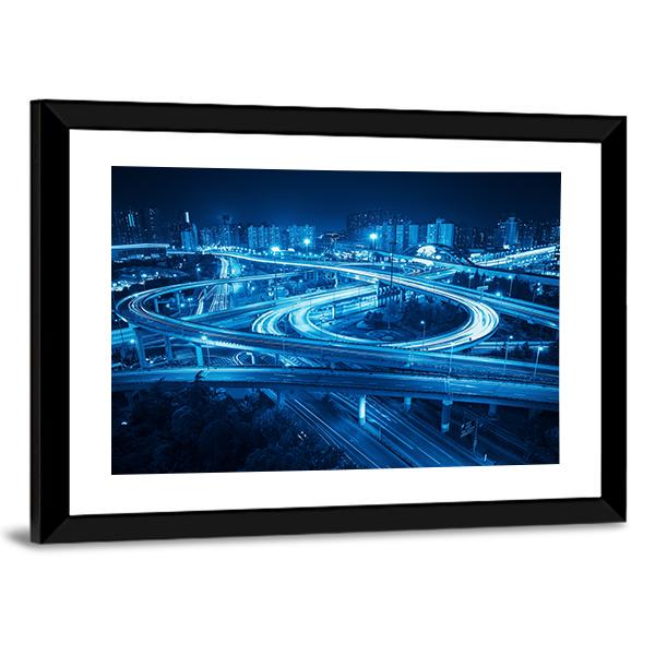 Interchange Overpass At Night Shanghai Canvas Wall Art-3 Horizontal-Gallery Wrap-25&quot; x 16&quot;-Tiaracle