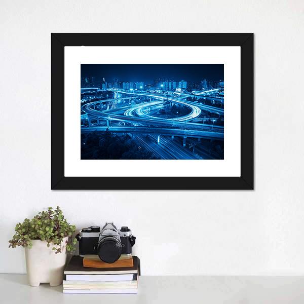 Interchange Overpass At Night Shanghai Canvas Wall Art-1 Piece-Framed Print-20&quot; x 16&quot;-Tiaracle