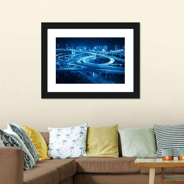 Interchange Overpass At Night Shanghai Canvas Wall Art-3 Horizontal-Gallery Wrap-25&quot; x 16&quot;-Tiaracle