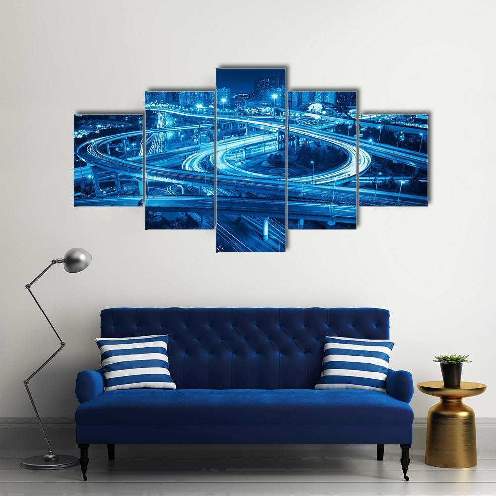 Interchange Overpass At Night Shanghai Canvas Wall Art-5 Star-Gallery Wrap-62&quot; x 32&quot;-Tiaracle
