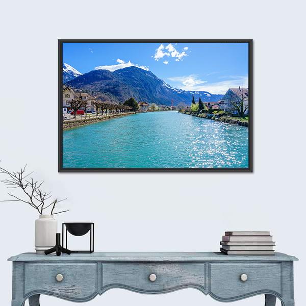 Interlaken Lake Canal Canvas Wall Art-1 Piece-Floating Frame-24" x 16"-Tiaracle