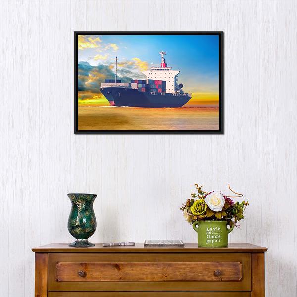 International Cargo Ship Canvas Wall Art-1 Piece-Floating Frame-24" x 16"-Tiaracle