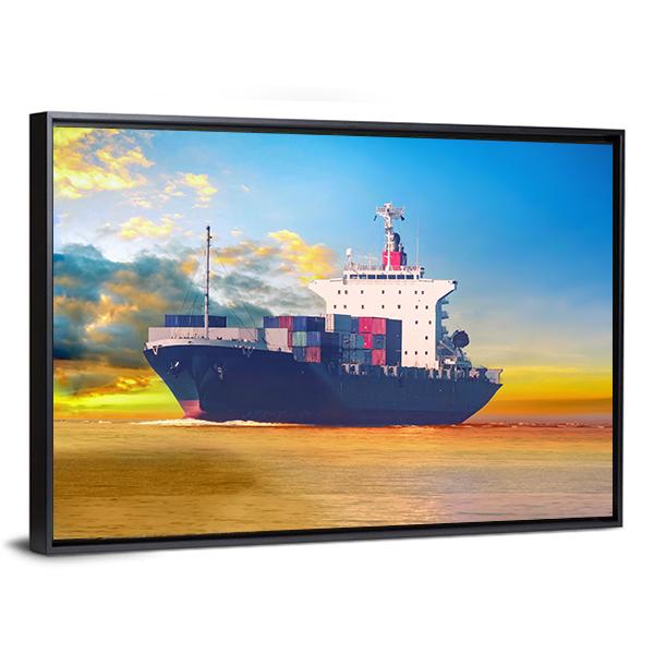 International Cargo Ship Canvas Wall Art-5 Horizontal-Gallery Wrap-22" x 12"-Tiaracle