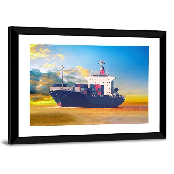 International Cargo Ship Canvas Wall Art-5 Horizontal-Gallery Wrap-22" x 12"-Tiaracle
