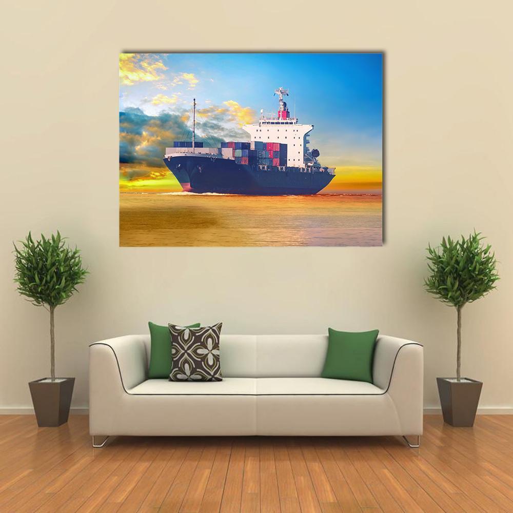 International Cargo Ship Canvas Wall Art-1 Piece-Gallery Wrap-48" x 32"-Tiaracle