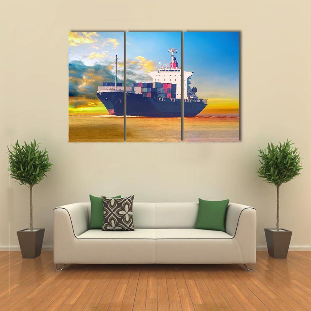 International Cargo Ship Canvas Wall Art-3 Horizontal-Gallery Wrap-37" x 24"-Tiaracle