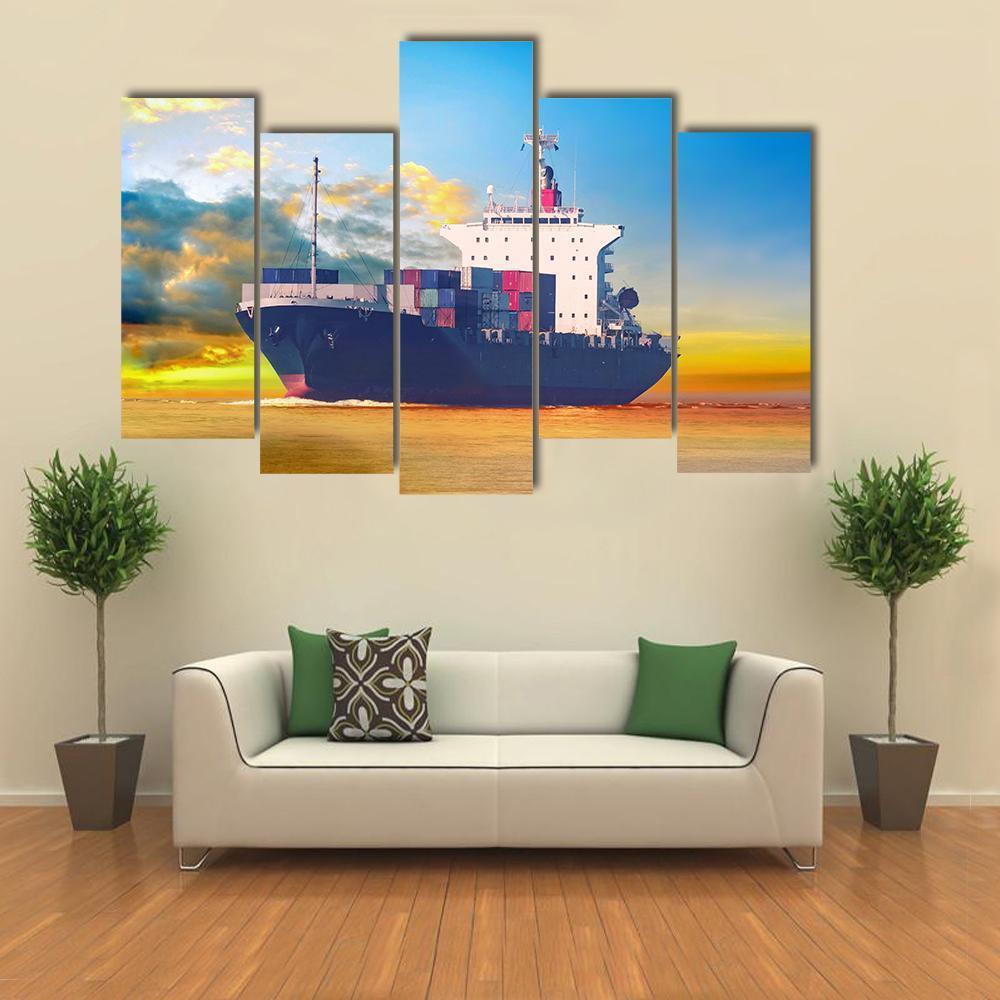 International Cargo Ship Canvas Wall Art-5 Pop-Gallery Wrap-47" x 32"-Tiaracle