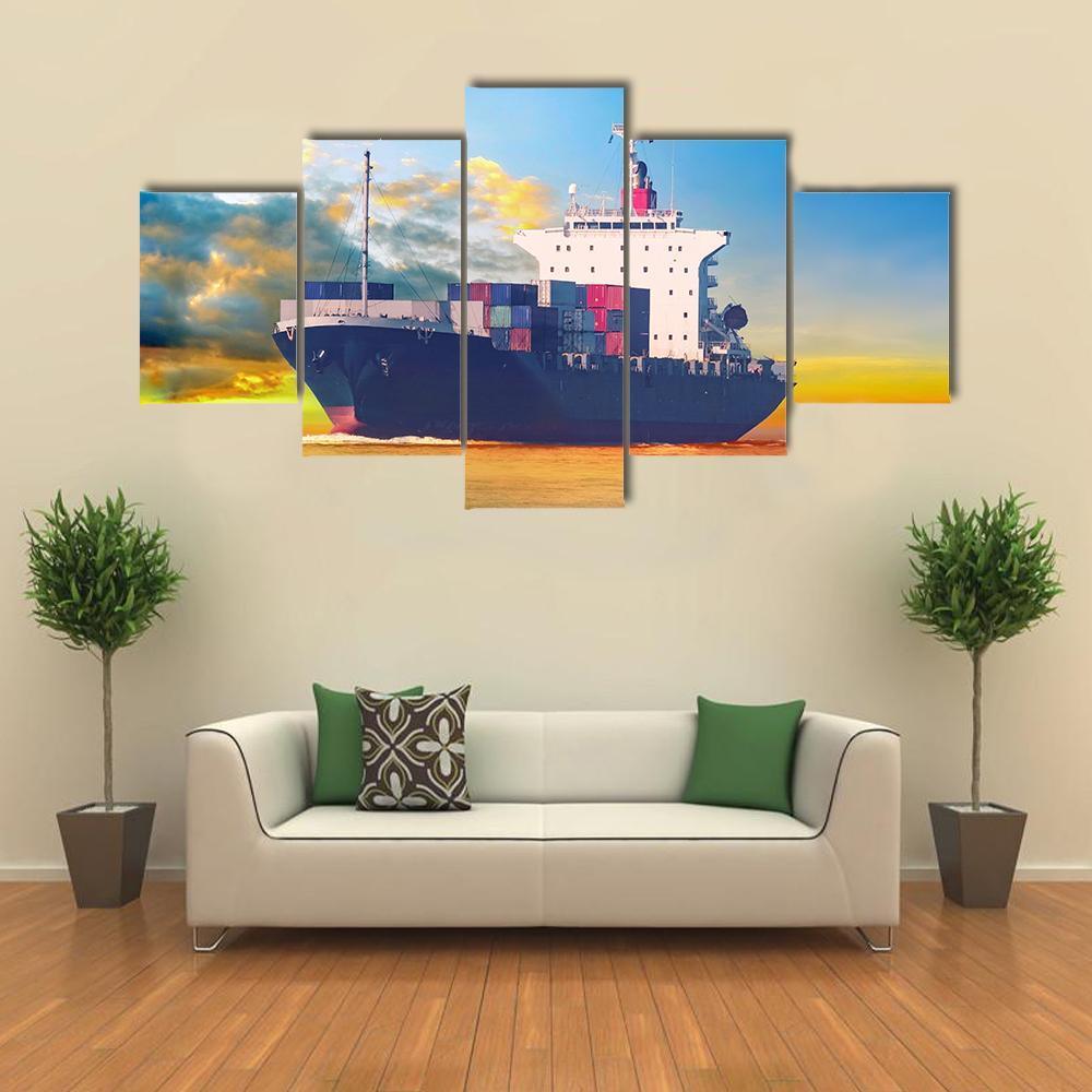 International Cargo Ship Canvas Wall Art-5 Star-Gallery Wrap-62" x 32"-Tiaracle