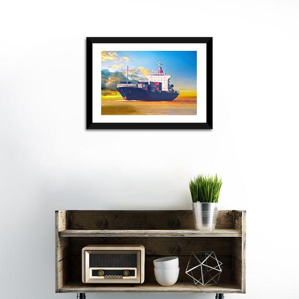 International Cargo Ship Canvas Wall Art-1 Piece-Framed Print-20" x 16"-Tiaracle