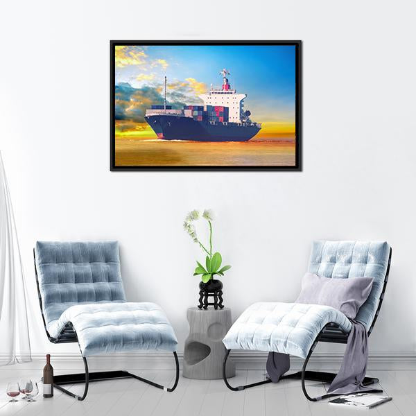 International Cargo Ship Canvas Wall Art-3 Horizontal-Gallery Wrap-25" x 16"-Tiaracle