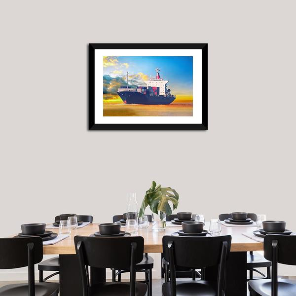 International Cargo Ship Canvas Wall Art-3 Horizontal-Gallery Wrap-25" x 16"-Tiaracle