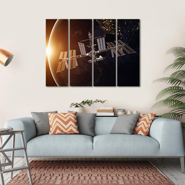 International Space Station Over Planet Earth Canvas Wall Art-4 Horizontal-Gallery Wrap-34" x 24"-Tiaracle