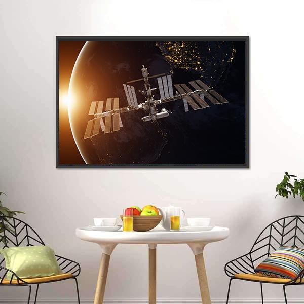International Space Station Over Planet Earth Canvas Wall Art-3 Horizontal-Gallery Wrap-25" x 16"-Tiaracle