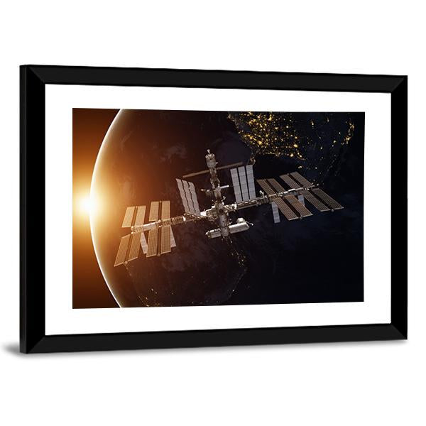 International Space Station Over Planet Earth Canvas Wall Art-3 Horizontal-Gallery Wrap-25" x 16"-Tiaracle