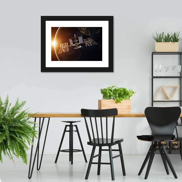 International Space Station Over Planet Earth Canvas Wall Art-5 Horizontal-Gallery Wrap-22" x 12"-Tiaracle