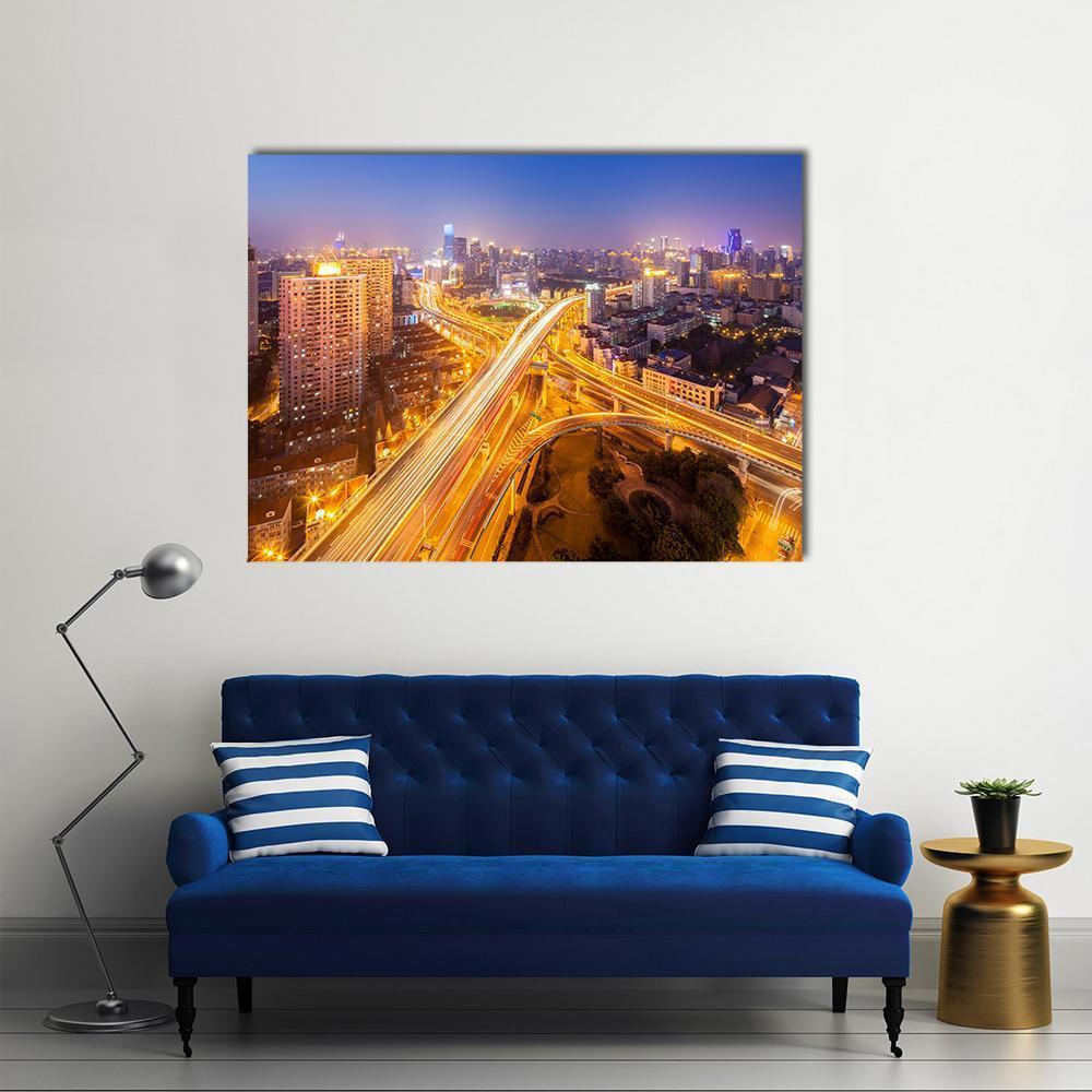 Intersection Of Two Viaducts Shanghai Canvas Wall Art-5 Pop-Gallery Wrap-47" x 32"-Tiaracle