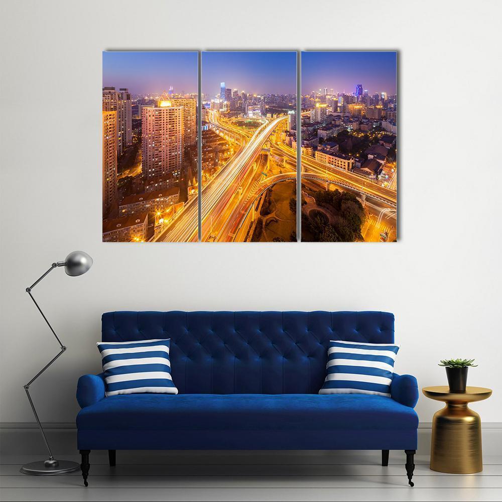 Intersection Of Two Viaducts Shanghai Canvas Wall Art-3 Horizontal-Gallery Wrap-37&quot; x 24&quot;-Tiaracle