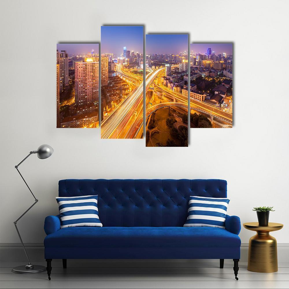 Intersection Of Two Viaducts Shanghai Canvas Wall Art-4 Pop-Gallery Wrap-50&quot; x 32&quot;-Tiaracle