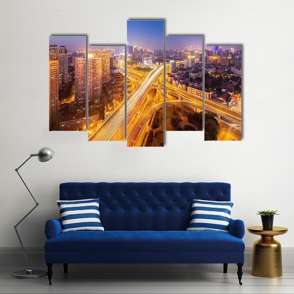 Intersection Of Two Viaducts Shanghai Canvas Wall Art-5 Pop-Gallery Wrap-47" x 32"-Tiaracle