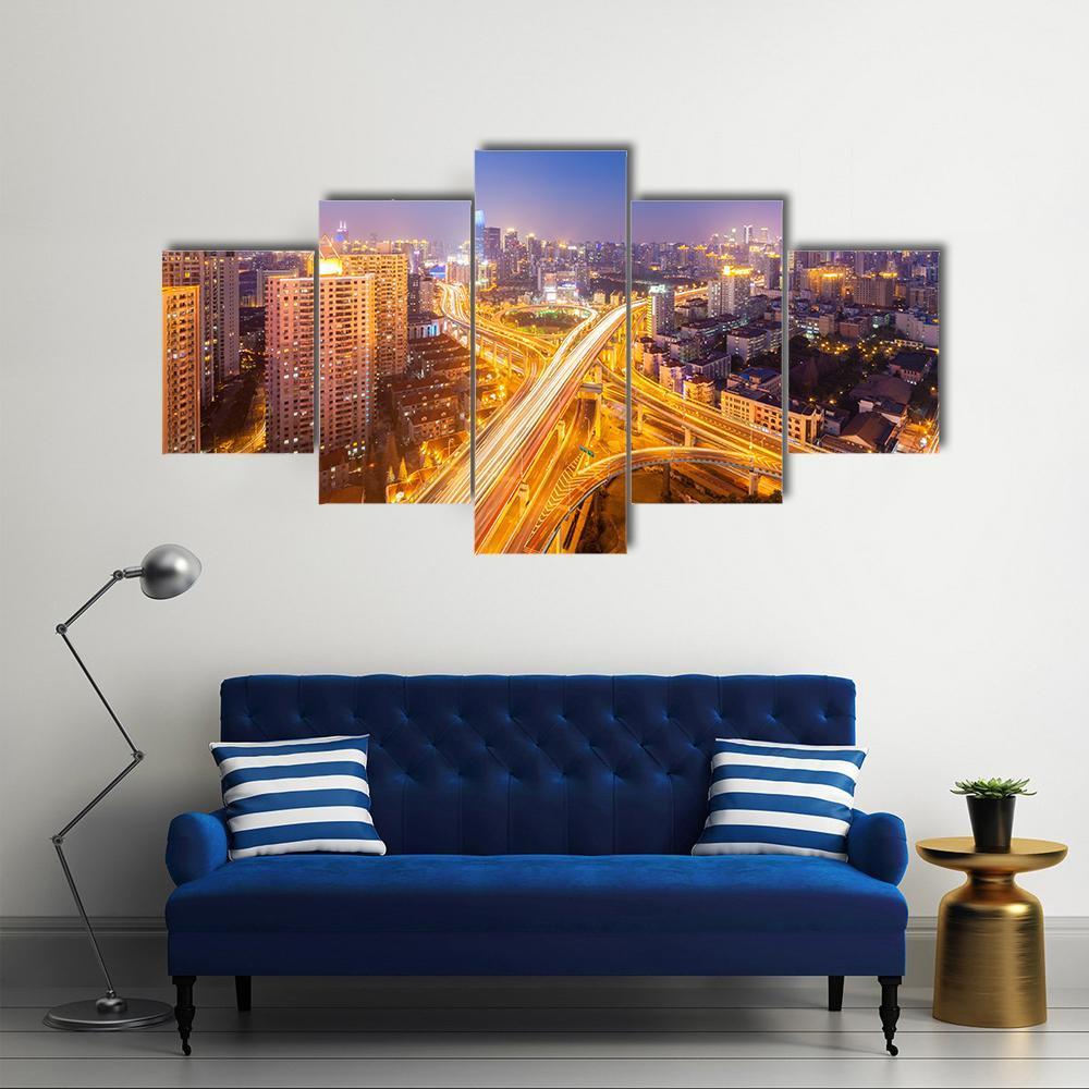 Intersection Of Two Viaducts Shanghai Canvas Wall Art-5 Star-Gallery Wrap-62&quot; x 32&quot;-Tiaracle