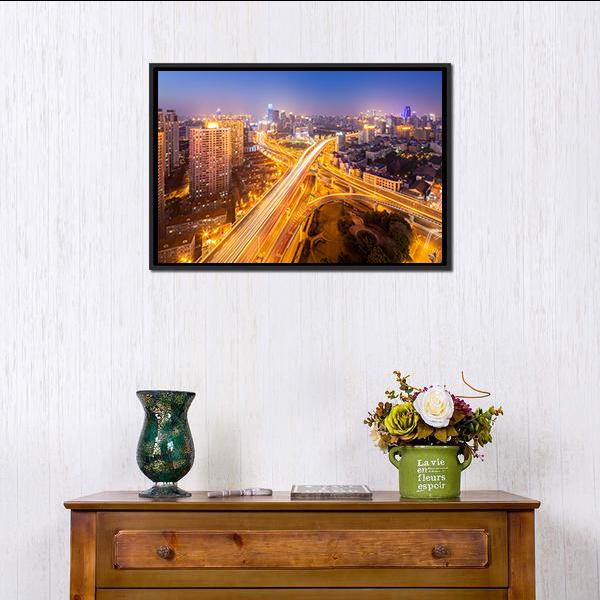 Intersection Of Two Viaducts Shanghai Canvas Wall Art-1 Piece-Floating Frame-24&quot; x 16&quot;-Tiaracle