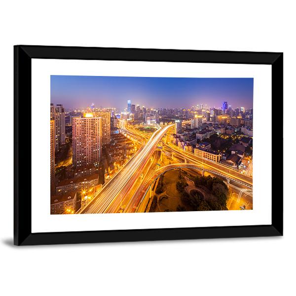 Intersection Of Two Viaducts Shanghai Canvas Wall Art-3 Horizontal-Gallery Wrap-25&quot; x 16&quot;-Tiaracle
