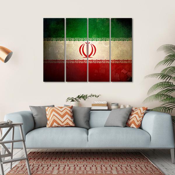 Grunge Iran Flag Canvas Wall Art-4 Horizontal-Gallery Wrap-34" x 24"-Tiaracle